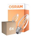 Lot 6x Osram Classic LED E27 Bougie Filament Claire 4.8W 470lm - 827 Blanc Très Chaud | Dimmable - Équivalent 40W