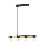 Eglo Suspension Luminaire Bailrigg Acier Bois Noir Brun | IP20 - Convient pour 4x E27 